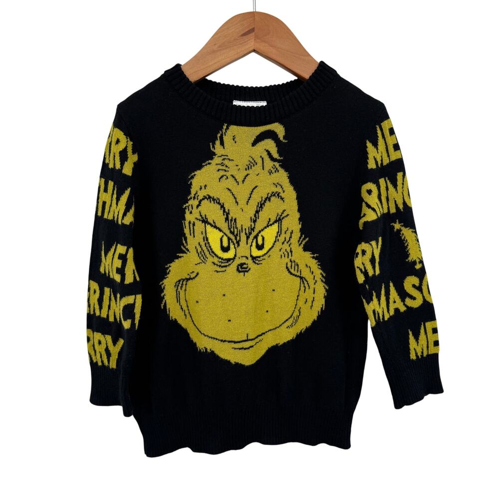 The Grinch sweater toddler 3T crew rib knit pullover Christmas black green